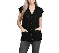 FAIRY BOUTIQUE Cardigan en tricot torsadé sans manches avec 2 poches et 5 boutons pour femme, Noir , 40-42