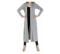 FAIRY BOUTIQUE Cardigan long à manches longues ouvert sur le devant pour femme, gris clair, 52-54