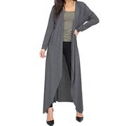 FAIRY BOUTIQUE Gilet long à manches longues ouvert sur le devant pour femme, maxi flottant, coupe boyfriend, léger, longueur longue, charbon, 52-54