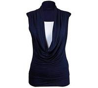 FAIRY BOUTIQUE Haut froncé pour femme avec col bénitier 2 en 1 sans manches froncé, bleu marine, 40-42