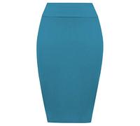 FAIRY BOUTIQUE Jupe crayon taille haute mi-longue pour femme jersey stretch uni, bleu sarcelle, 40-42