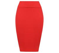 FAIRY BOUTIQUE Jupe crayon taille haute mi-longue pour femme jersey stretch uni, Rouge, 40-42