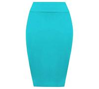 FAIRY BOUTIQUE Jupe crayon taille haute mi-longue pour femme jersey stretch uni, turquoise, 40-42