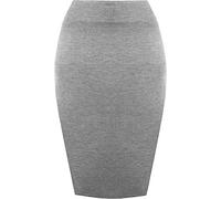 FAIRY BOUTIQUE Jupe crayon taille haute mi-longue pour femme Jersey uni élastique, Argenté., 36-38