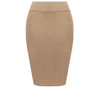 FAIRY BOUTIQUE Jupe crayon taille haute mi-longue pour femme Jersey uni élastique, moka, 40-42