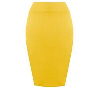 FAIRY BOUTIQUE Jupe crayon taille haute mi-longue pour femme Jersey uni élastique, moutarde, 36-38