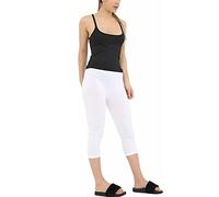 FAIRY BOUTIQUE Legging court 3/4 en coton Bengaline pour femme - Doux et confortable - Pour l'été - Pour entraînement de yoga, blanc, 36