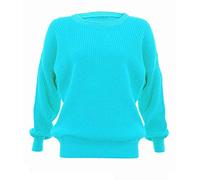 FAIRY BOUTIQUE Pull ample à manches longues en résille pour femme - Col rond surdimensionné, turquoise, 44/46