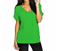 FAIRY BOUTIQUE T-shirt ample à manches retroussables et col en V pour femme - Grande taille, Vert jade, 40-42