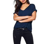 FAIRY BOUTIQUE T-shirt ample à manches retroussées et col en V pour femme Grande taille, bleu marine, 52-54