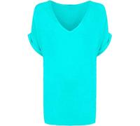 FAIRY BOUTIQUE T-shirt ample à manches retroussées et col en V pour femme Grande taille, menthe, 36-38
