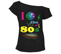 FAIRY BOUTIQUE® T-shirt surdimensionné à manches courtes pour femme avec slogan imprimé baggy extensible décontracté grande taille 36-50, I Love Globe années 80 Noir, 48-50