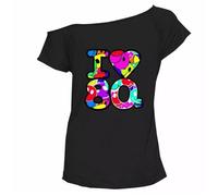 FAIRY BOUTIQUE® T-shirt surdimensionné à manches courtes pour femme avec slogan imprimé baggy extensible décontracté grande taille 36-50, I Love Multi 80s Noir, 40-42