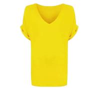 FAIRY BOUTIQUE T-shirt surdimensionné à manches retournées et col en V pour femme - Grande taille, jaune, 44-46
