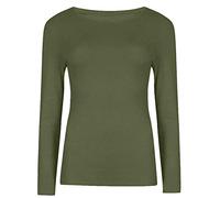 FAIRY BOUTIQUE T-shirt uni à manches longues et col rond pour femme, kaki, 36-38