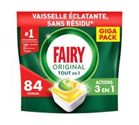 Fairy Original Tablettes Lave-Vaisselle Tout En 1 Parfum Citron, 84 Capsules, Efficaces Contre Graisse Incrustée, Action Sel et Rinçage, Protection Verre et Argent, Dissolution Rapide