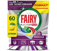 FAIRY Capsules lave-vaisselle Tout en 1 Platinum Plus 30 Minutes Miracle Citron Anti-terne 60 tablettes