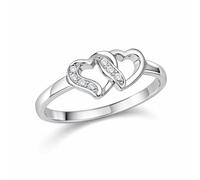 FAIRY COUPLE Bague double cœur pour femme plaqué or blanc 18 carats CZ Love Band Romantique Promesse cadeau pour petite amie délicat cœur entrelacé bijoux R344, Plaqué or blanc, Zircone cubique