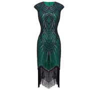 FAIRY COUPLE Robe de 1920s Pailleté Embelli Frange Flapper Robe D20S002(M,Green Black)