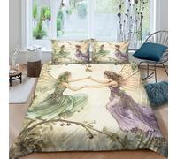 Fairy duo dancing Ensemble De Literie résistante 3 Pièces 3D Imprimée Facile d'entretien Enchanted forêt Housse de Couette avec Taie d'oreiller Douce for Chambre de adolescents Single（135x200cm）