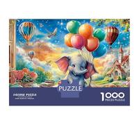 Fairy éléphant Puzzle 1000 Pièces éléphant with Balloons & Castle Puzzle en Carton Écologique Et Précis, Jeu Relaxant Et Stimulant pour Adultes Et Famille 70x50cm/1000pcs