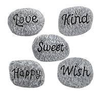 Fairy Garden Pebbles - 5 pcs Cactus Bonsai Rocks, Faux Resin Mini Stones, Warm Letter Design, Waterproof Decorative Accents | Miniature Plant Decoration, Indoor Outdoor Landscaping, Tabletop