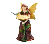 Fairy Garden Statue with Bird Feeder, 4.25 inches Resin Whimsical Figurine, Weather Resistant Outdoor Ornament with Solid Build, Hand-Painted UV Stable, Landscaping Device with Flower Style