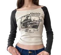 Fairy Grunge Chemises Y2k à manches longues pour femme - Esthétique - Graphique - Crop top punk gothique pour adolescente - Tee-shirts d'Halloween, gris, M