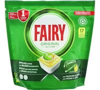 Fairy Lessive Plaquettes Lave-vaisselle Brillant, 17 Capsules Lave-vaisselle, Original Citron, Action Nettoyante Au Premier Lavage, Efficace Sur La Graisse Encrochée Avec Action Brillante