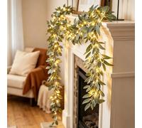Fairy Light Olive Vine Garland, 6.5ft 96 LED Pre-Lit Artificial Olive Branch with Warm White Lights, Battery Operated Vine Lights with Timer for Fireplace, Christmas, Home Decor (B,1.8m 96lights)