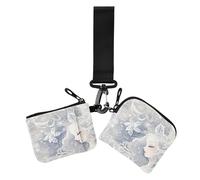 Fairy Lot de 2 porte-monnaie pour femme avec fermeture éclair et porte-clés Motif recto verso Gris Blanc, fée gris blanc fille, Moderne