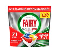 Fairy Platinum Plus Tablettes Lave-Vaisselle Tout En 1 Citron, 71 Capsules, Technologie Anti-terne, Redonne l'Éclat, Prévient le Calcaire, Efficace en Cycles Courts