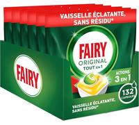 Fairy Original Tablettes Lave-vaisselle Tout-en-1, 132 Tablettes (22x6), Parfum Citron, Efficaces Contre La Graisse Incrustée, Dissolution Ultra-Rapide, Sans Odeur ni Résidus