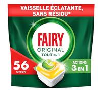 Fairy Original Tablettes Lave-vaisselle All In One, Citron, 56 Capsules, Efficaces Même Sur La Graisse Incrustée, Protège le Verre Et L'Argent
