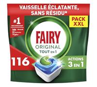 Fairy Original Tablettes Lave-Vaisselle Tout-en-1, 116 Tablettes, Sans Parfum, Efficaces Contre La Graisse Incrustée, Dissolution Ultra-Rapide, Sans Odeur ni Résidus