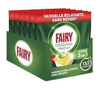 Fairy Original Tablettes Lave-vaisselle Tout-en-1, 132 Tablettes (22x6), Parfum Citron, Efficaces Contre La Graisse Incrustée, Dissolution Ultra-Rapide, Sans Odeur ni Résidus