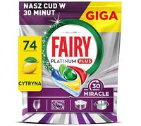 Fairy Our 30 Minute Miracle Platinum Plus Lot de 74 pastilles pour lave-vaisselle, notre meilleure solution pour enlever les résidus alimentaires tenaces, nettoyant pour lave-vaisselle