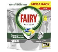 Fairy Platinum Citron Capsules All in One Lave-vaisselle, 113 comprimés, pour les saletés tenaces, nettoient même les filtres graissés