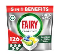 Fairy Platinum Tout en 1, Tablettes Lave-vaisselle, 126 Capsules, Nettoie même la graisse des filtres, parfum frais et propre, Mega Pack