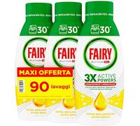 Fairy Platinum Nettoyant Lave-vaisselle, Gel Lave-vaisselle Brillant, 90 Lavages, Lot de 3 bouteilles, Extra Brillance, Parfum citron