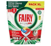 Fairy Platinum Plus Lot de 28 capsules de lave-vaisselle, technologie qui élimine l’aspect terne, la graisse et les résidus tenaces, efficace sur cycle court, citron