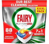 Fairy Platinum Plus Citron Comprimés pour Lave-vaisselle All in One 88 comprimés, le meilleur nettoyage pour garder vos plats brillants, donner de la brillance et prévenir le tartre