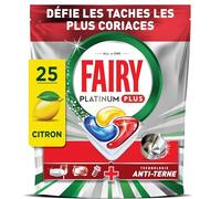 Fairy Platinum Plus Tablettes Lave-Vaisselle, 125 Tablettes (25x5), Parfum Citron, Technologie Anti-Terne, Redonne l'Éclat, Prévient le Calcaire, Système Pré-Lavage Intégré, Efficace en Cycle Court