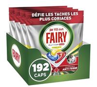 Fairy Platinum Plus Tablettes Lave-Vaisselle, 192 Tablettes (48x4), Parfum Citron, Technologie Anti-Terne, Redonne l'Éclat, Prévient le Calcaire, Système Pré-Lavage Intégré, Efficace en Cycle Court