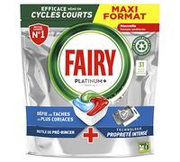 FAIRY Platinum Plus Tablettes Lave-Vaisselle All In One, Brise Fraîche Aux Herbes, Nettoyage Optimal Pour Une Vaisselle Propre Comme Neuve, Redonne De L’Éclat Et Prévient Le Calcaire, 31 Capsules