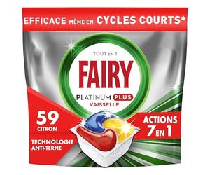Fairy Platinum Plus Tablettes Lave-Vaisselle All In One, Citron, 59 Capsules, Nettoyage Optimal Pour Une Vaisselle Propre Comme Neuve, Redonne De L’Éclat Et Prévient Le Calcaire