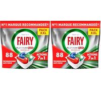 Fairy Platinum Plus Tablettes Lave-Vaisselle All In One Technologie Anti-terne, Regular, 88 Capsules, Nettoyage Optimal, Redonne De L’Éclat Et Prévient Le Calcaire (Lot de 2)