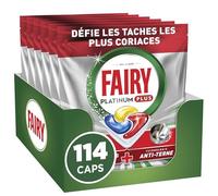 Fairy Platinum Plus Tablettes Lave-Vaisselle Tout En 1 Technologie Anti-terne, Citron, (6x19) 114 Capsules, Nettoyage Optimal, Redonne De L’Éclat Et Prévient Le Calcaire