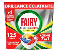 Fairy Platinum Plus Tablettes Lave-vaisselle Tout-en-1, 125 Tablettes (25x5), Parfum Citron, Technologie Anti-Terne, Prévient le Calcaire, Système Pré-Lavage Intégré, Efficace en Cycle Court