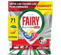 Fairy Platinum Plus Tablettes Lave-Vaisselle Tout En 1 Citron, 71 Capsules, Technologie Anti-terne, Redonne l'Éclat, Prévient le Calcaire, Efficace en Cycles Courts